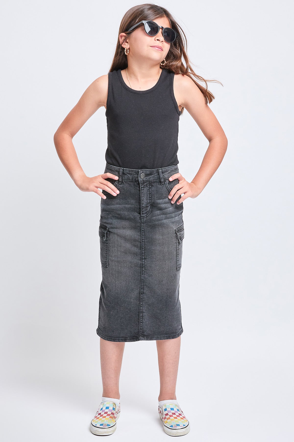 Girls Denim Long Cargo Clean Hem Skirt, Pack of 12