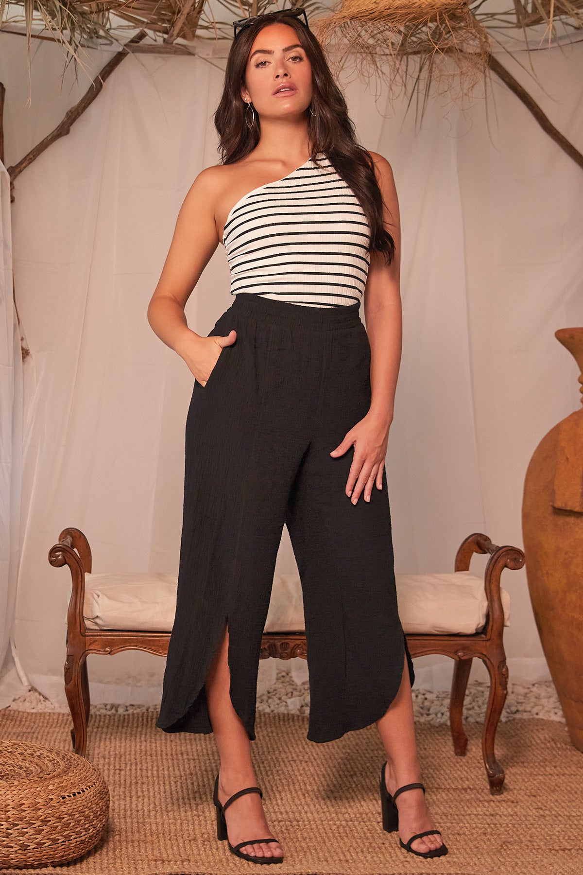 Missy Double Gauze Wide Leg Pants With Front Slit 6 Pack