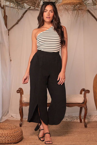 Missy Double Gauze Wide Leg Pants With Front Slit 6 Pack