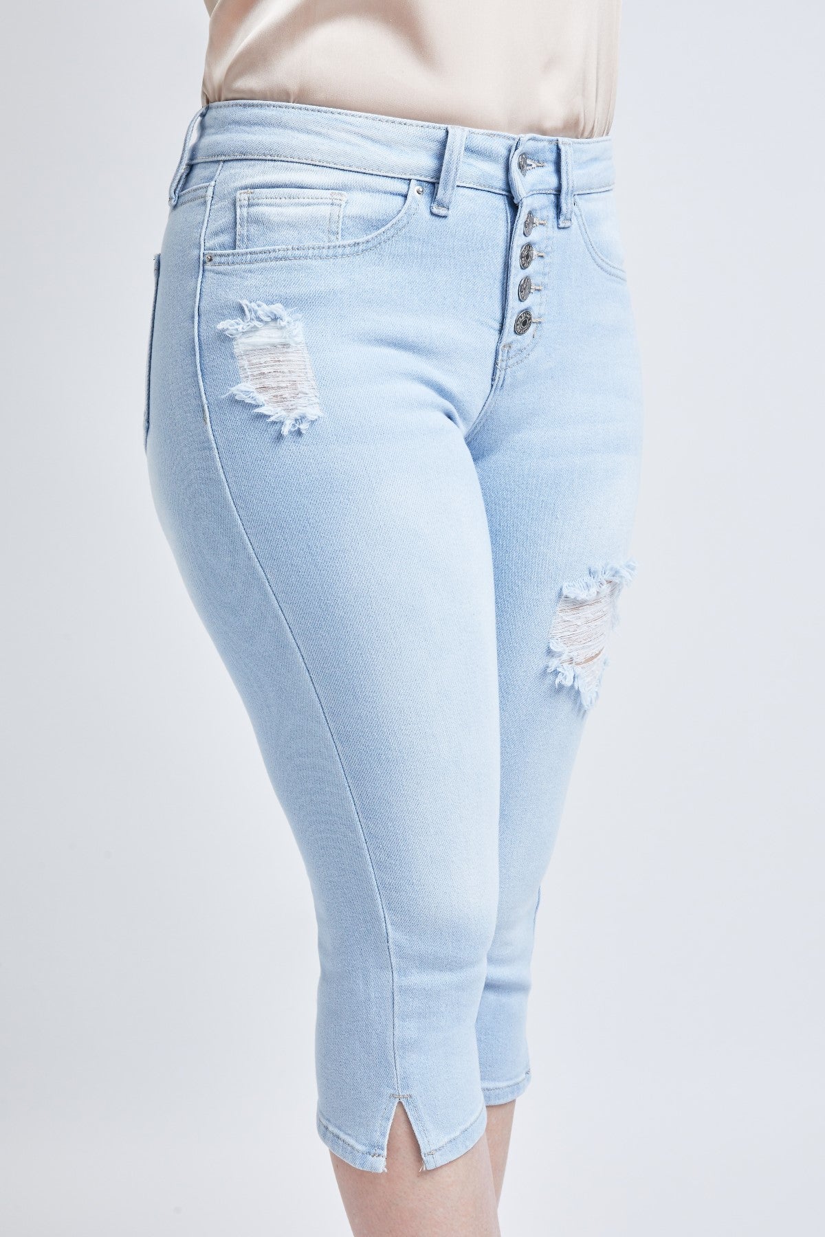 Missy Vintage Exposed Button Capri Jeans With Side Slit Hem12 Pack