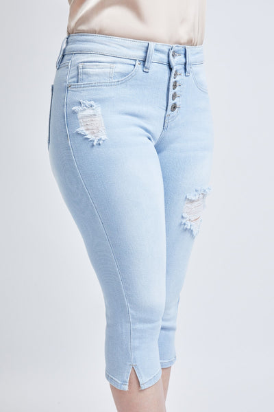 Missy Vintage Exposed Button Capri Jeans With Side Slit Hem, Pack Of 12