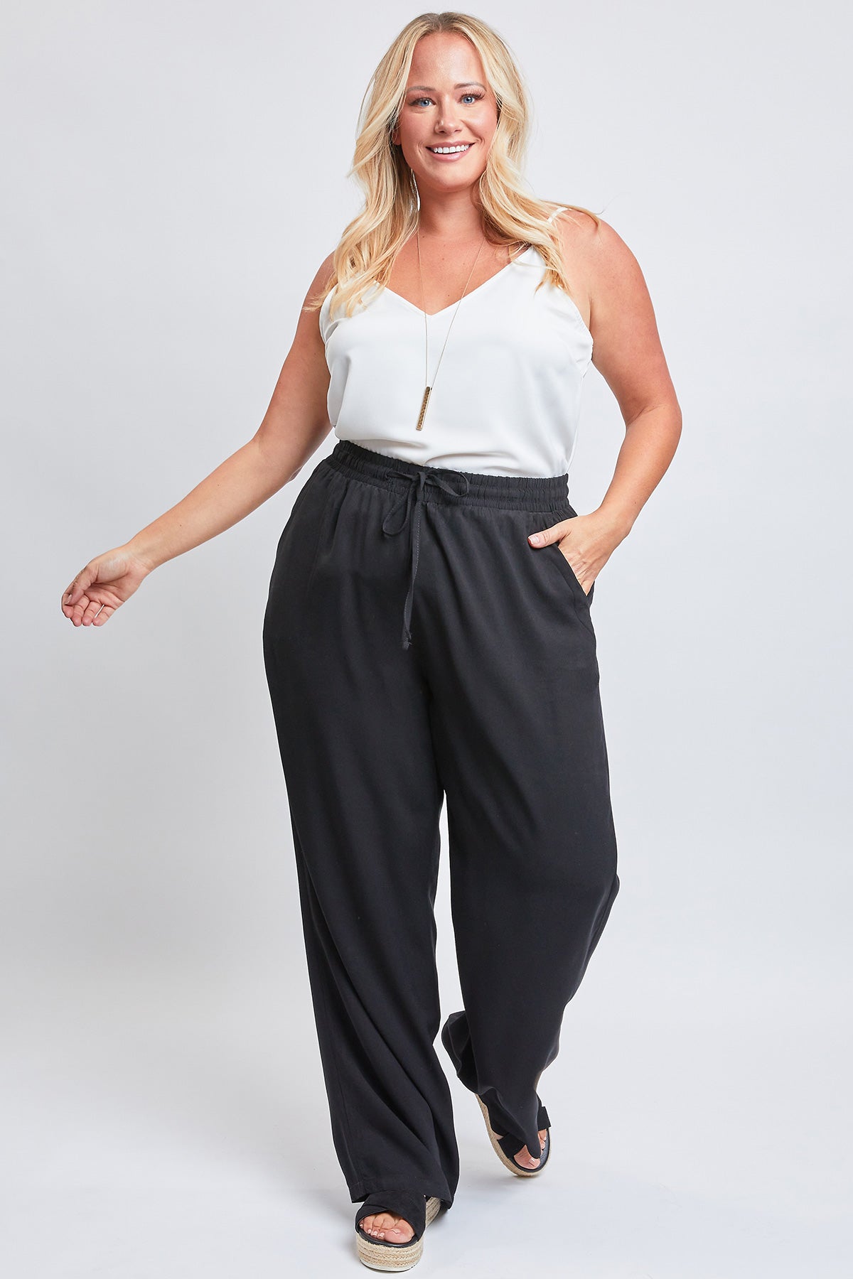 Missy Plus Size Drawstring Wide Straight Pant , Pack Of 6 from