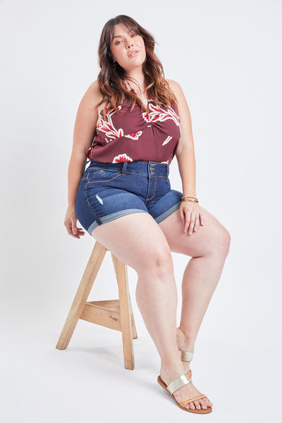 Missy Plus Size Wannabettabutt 3-Button Cuffed Shorts Made With Recycled Fibers 12 Pack