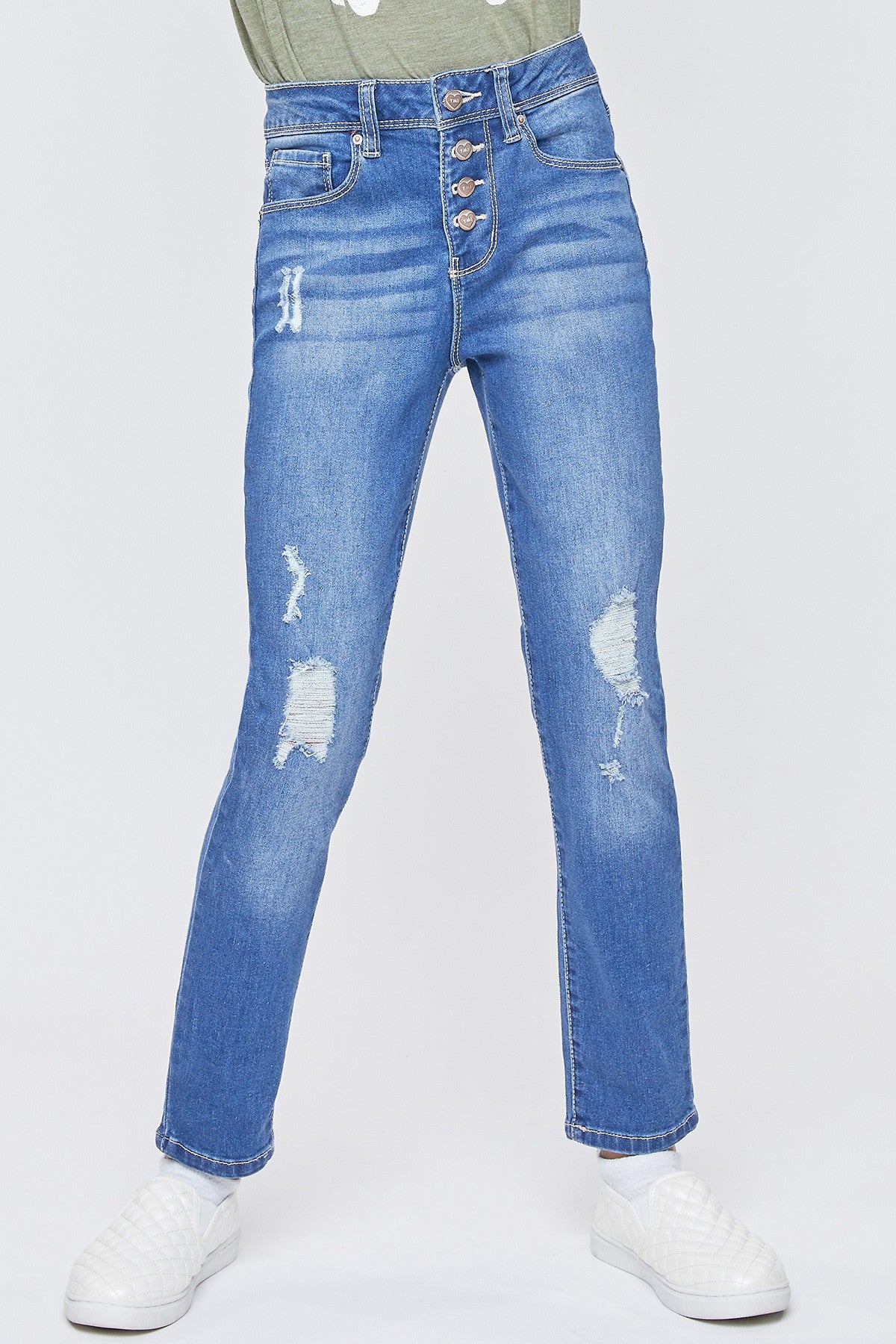 Girls Exposed Buttons High Rise Skinny Jean, Pack of 12