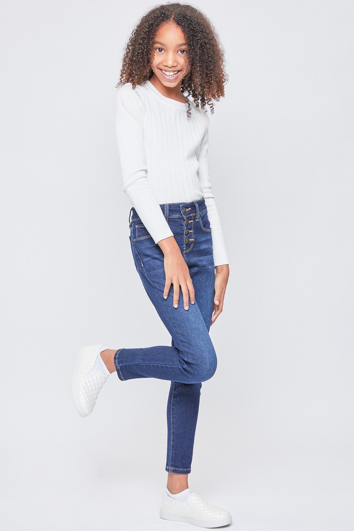 Girls Exposed Buttons High Rise Skinny Jean, Pack of 12