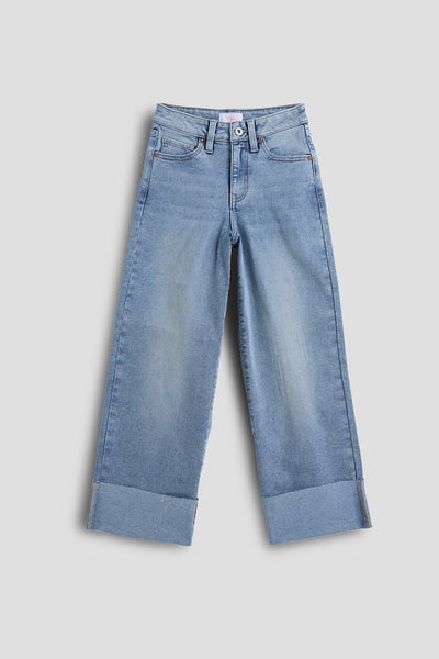 Girls Wide Leg Mega Cuff Raw Hem