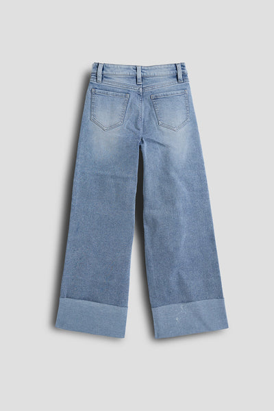 Girls Wide Leg Mega Cuff Raw Hem