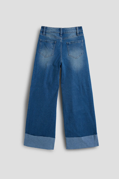 Girls Wide Leg Mega Cuff Raw Hem