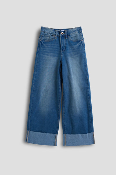 Girls Wide Leg Mega Cuff Raw Hem