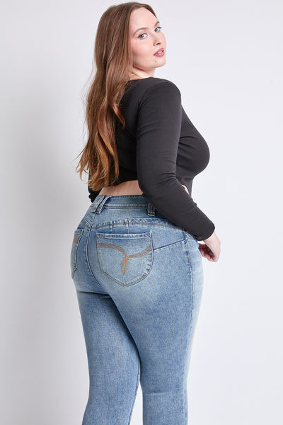Plus WannaBettaButt Mid Rise Embroidered Skinny Jean