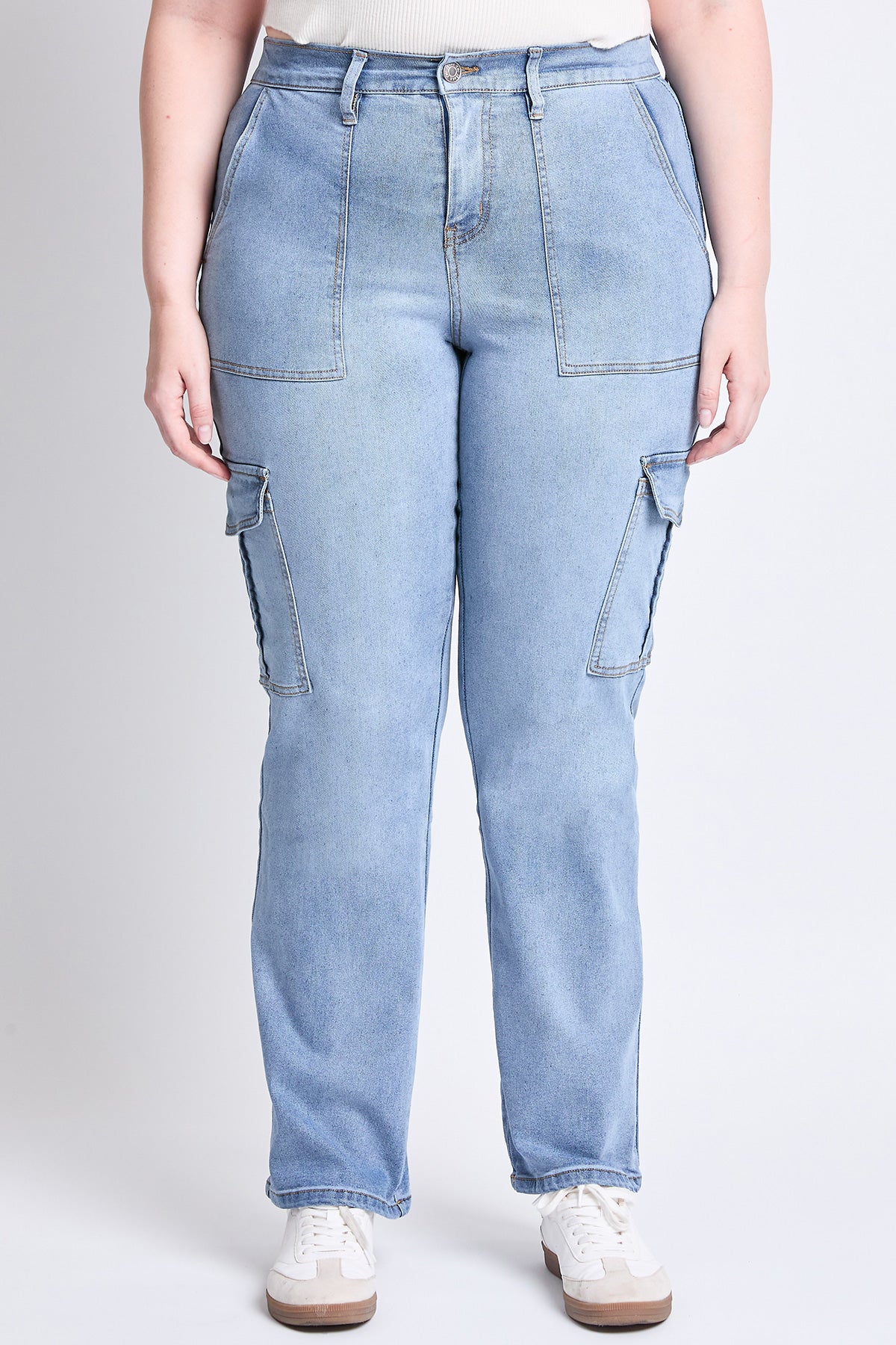 Plus High Rise Elastic Waist Cargo Straight Leg Jean, Pack of 6