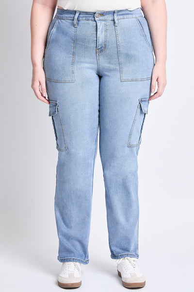 Plus High Rise Elastic Waist Cargo Straight Leg Jean, Pack of 6