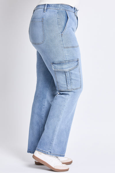 Plus High Rise Elastic Waist Cargo Straight Leg Jean, Pack of 6
