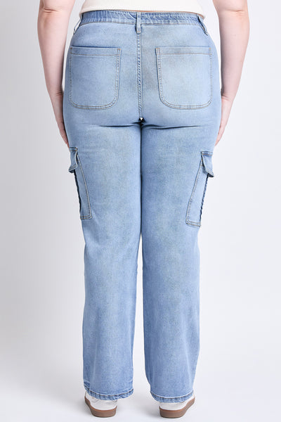 Plus High Rise Elastic Waist Cargo Straight Leg Jean, Pack of 6