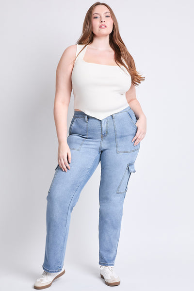 Plus High Rise Elastic Waist Cargo Straight Leg Jean, Pack of 6