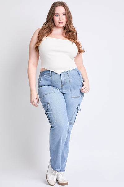 Plus High Rise Elastic Waist Cargo Straight Leg Jean, Pack of 6