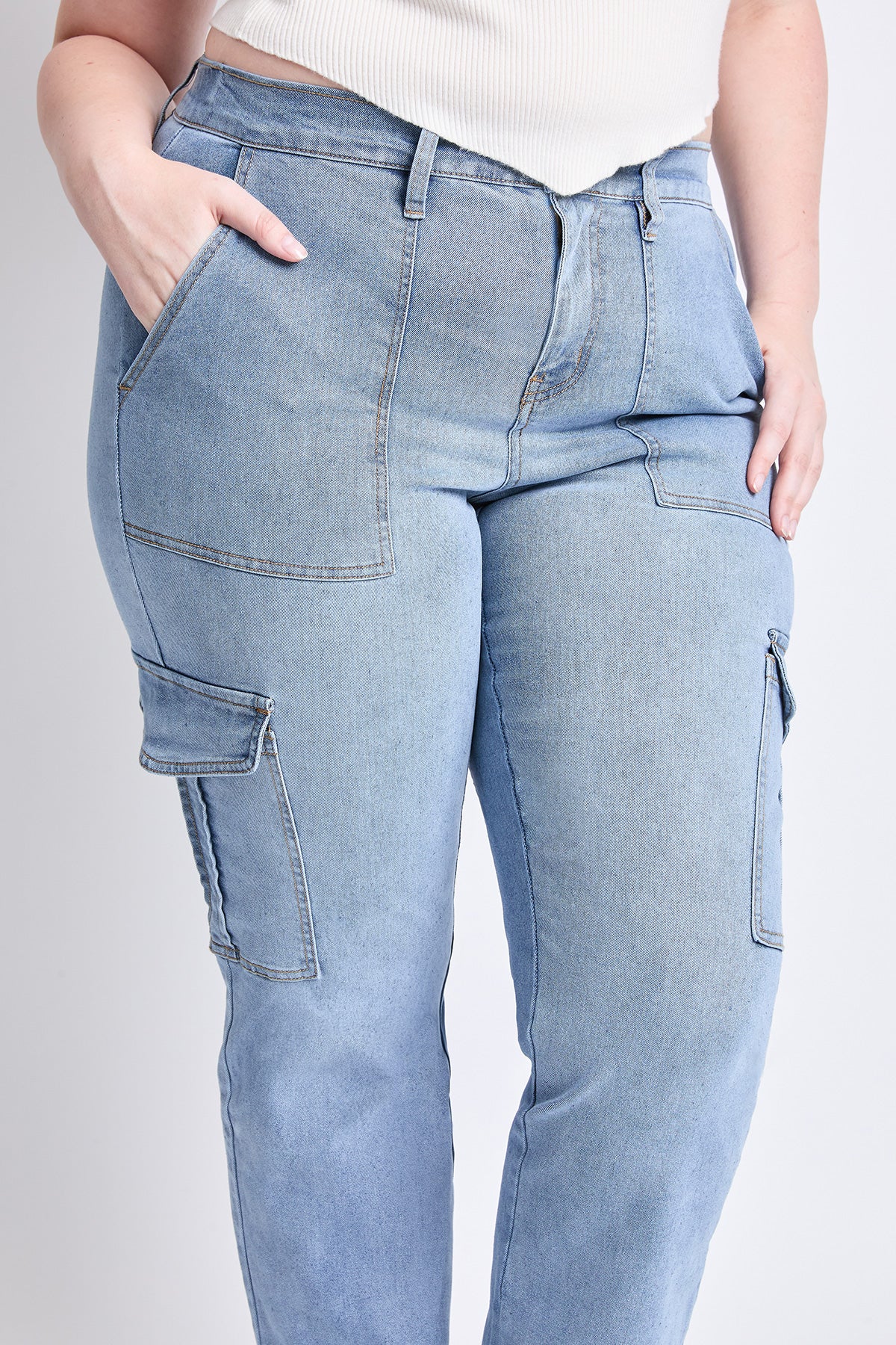 Plus High Rise Elastic Waist Cargo Straight Leg Jean, Pack of 6