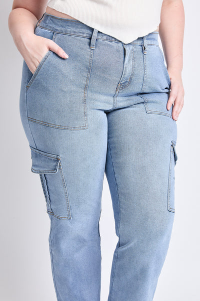 Plus High Rise Elastic Waist Cargo Straight Leg Jean, Pack of 6