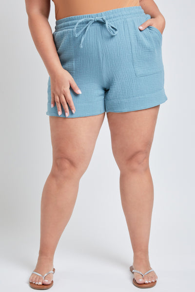 Junior Plus Size Double Gauze Shorts With Banded Hem And Porkchop Pockets Pack Of 6