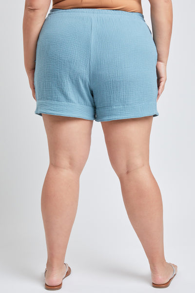 Junior Plus Size Double Gauze Shorts With Banded Hem And Porkchop Pockets Pack Of 6