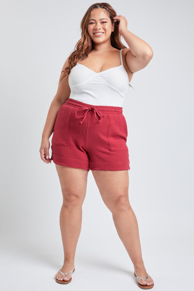 Junior Plus Size Double Gauze Shorts With Banded Hem And Porkchop Pockets Pack Of 6