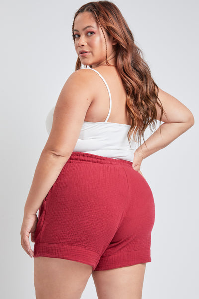 Junior Plus Size Double Gauze Shorts With Banded Hem And Porkchop Pockets Pack Of 6