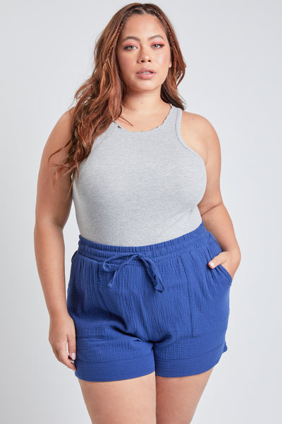 Junior Plus Size Double Gauze Shorts With Banded Hem And Porkchop Pockets Pack Of 6