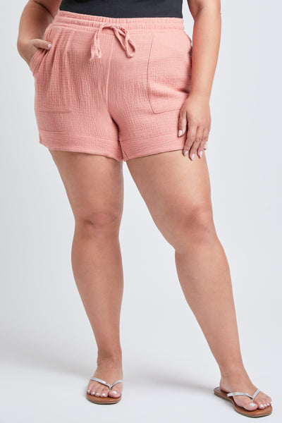Junior Plus Size Double Gauze Shorts With Banded Hem And Porkchop Pockets Pack Of 6