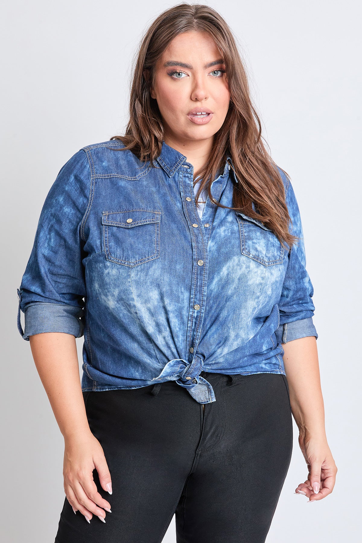 Junior Plus Size Chambray Long Sleeve Top 6 Pack
