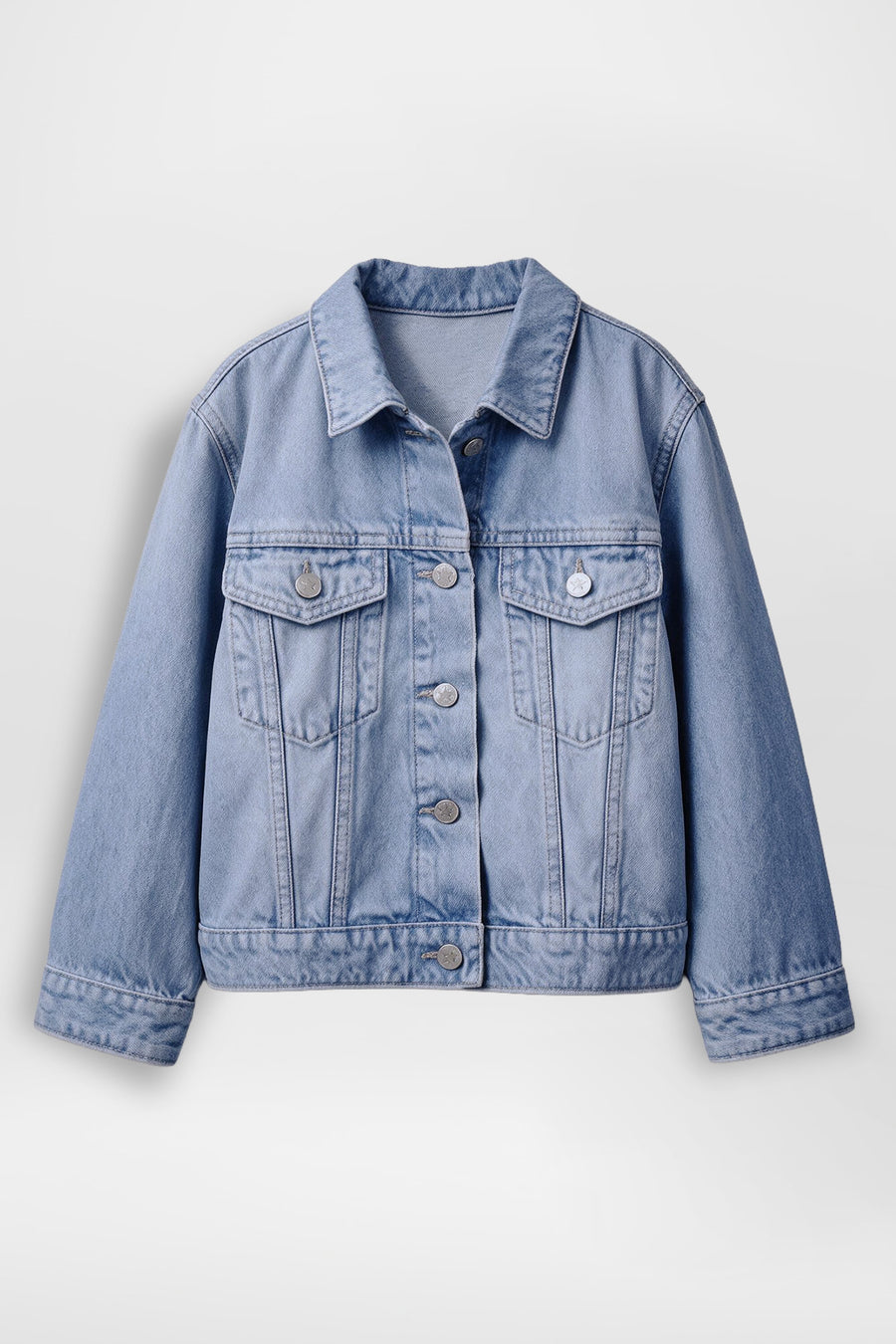 Girls Oversized Denim Jacket with Embroidered Shadow Star & Studs, Pack of 6