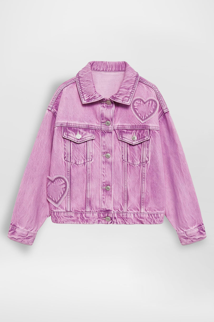 Girls Oversized Denim Jacket with Heart Patch Shadow 36LPT, Pack of 6