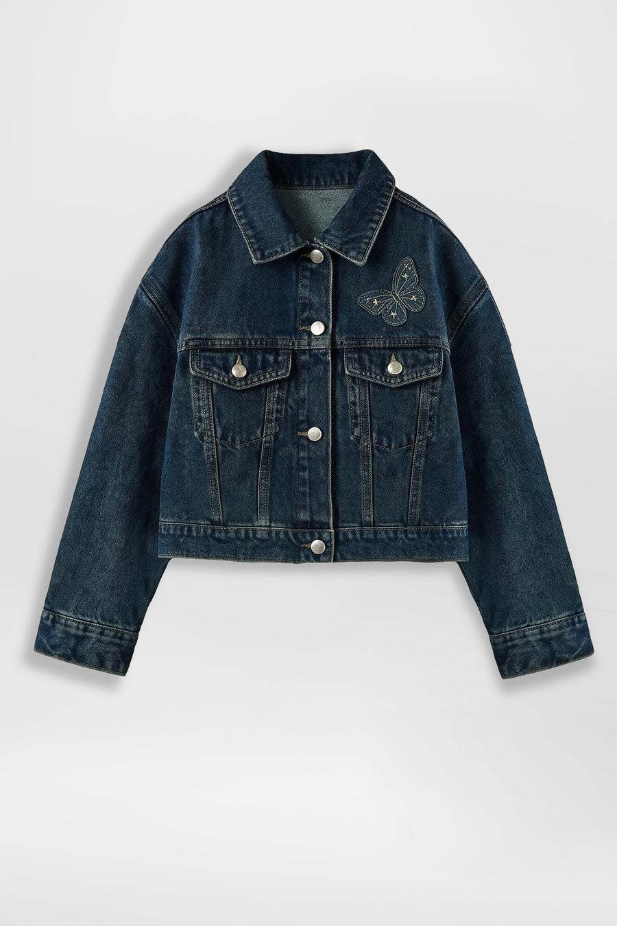 Girls Cropped Denim Jacket with Butterfly Applique, Pack of 6