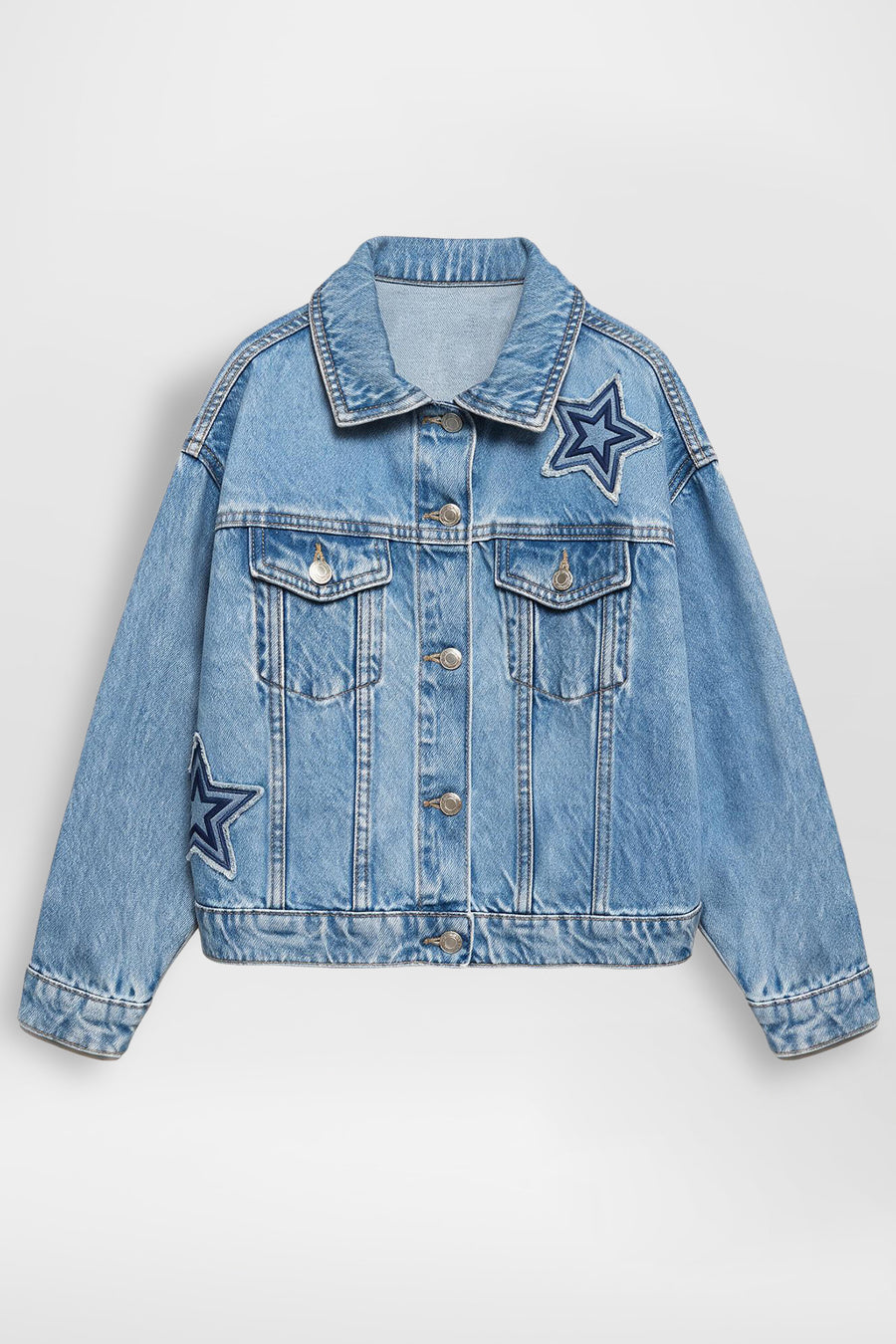 Girls Oversized Fit Denim Jacket Star Patch Shadow Washed, Pack of 6