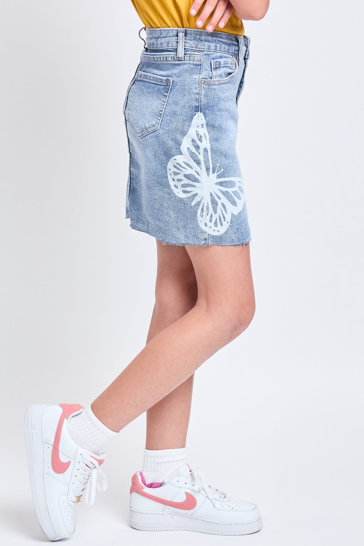 Girls Butterfly Print Raw Hem Mini Denim Skirt, Pack of 12