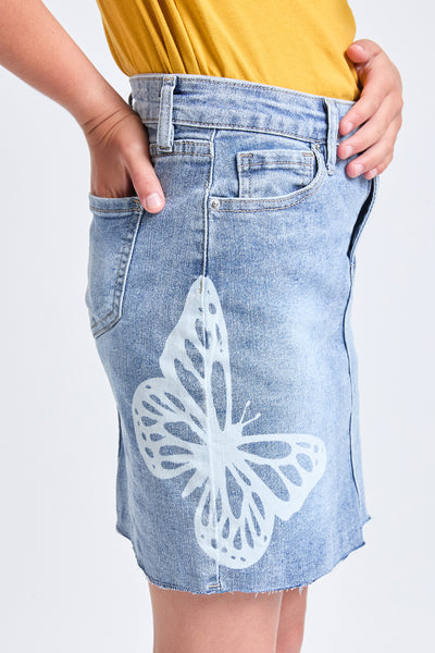 Girls Butterfly Print Raw Hem Mini Denim Skirt, Pack of 12