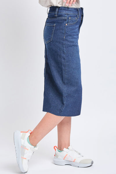 Girls Denim Front Slit Raw Hem Long Skirt, Pack of 12