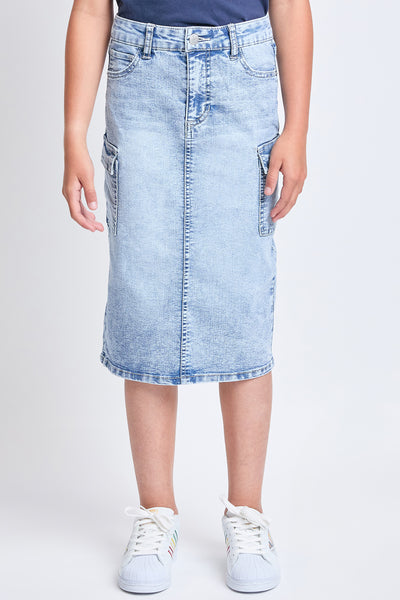 Girls Denim Long Cargo Clean Hem Skirt, Pack of 12