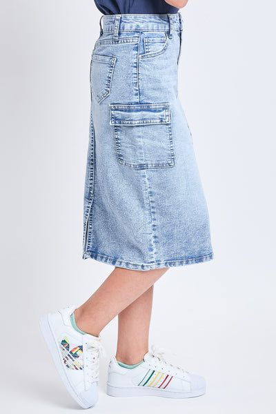 Girls Denim Long Cargo Clean Hem Skirt, Pack of 12