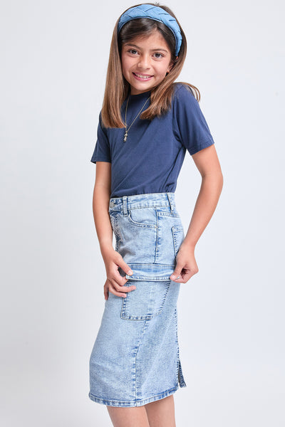 Girls Denim Long Cargo Clean Hem Skirt, Pack of 12