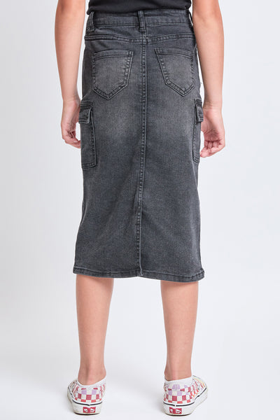 Girls Denim Long Cargo Clean Hem Skirt, Pack of 12