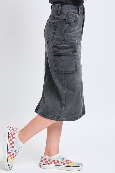 Girls Denim Long Cargo Clean Hem Skirt, Pack of 12