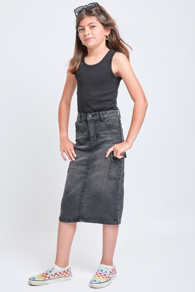 Girls Denim Long Cargo Clean Hem Skirt, Pack of 12