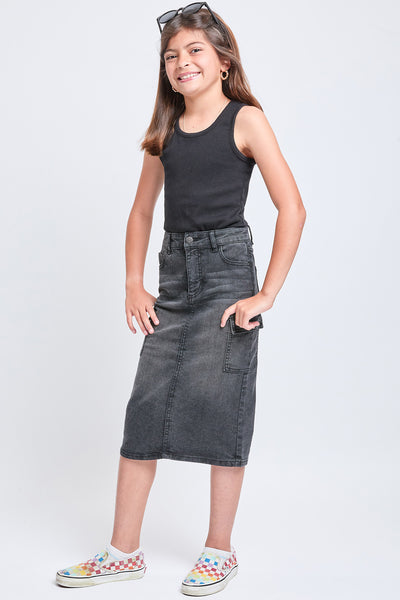 Girls Denim Long Cargo Clean Hem Skirt, Pack of 12