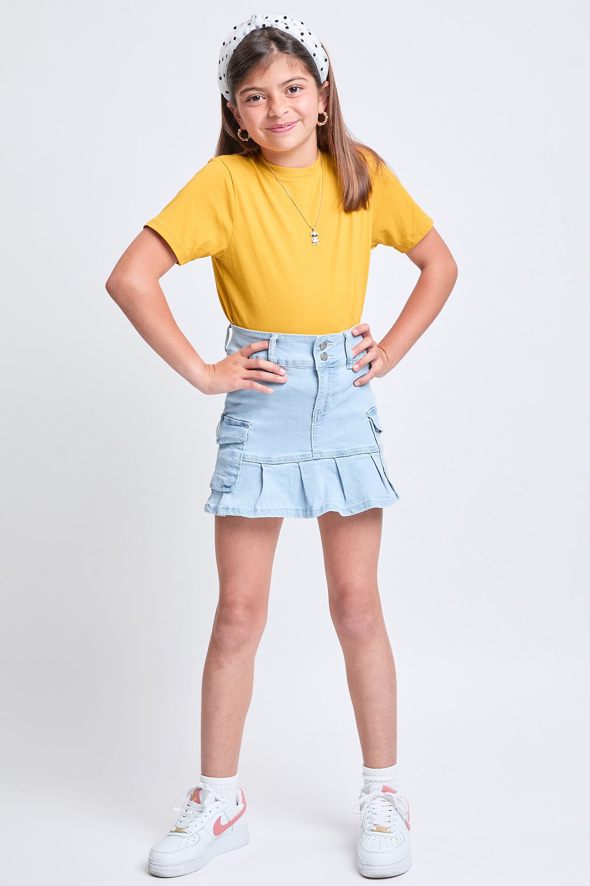 Girls Cargo Pleated Denim Mini Skirt, Pack of 12