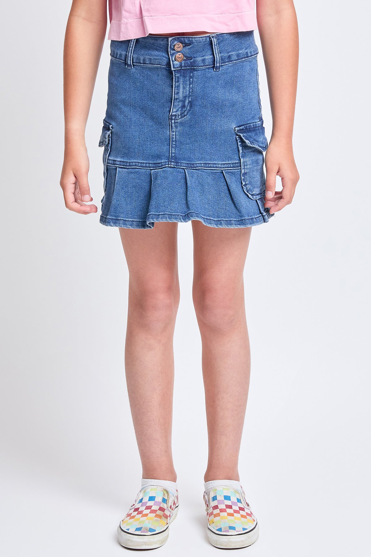 Girls Cargo Pleated Denim Mini Skirt, Pack of 12