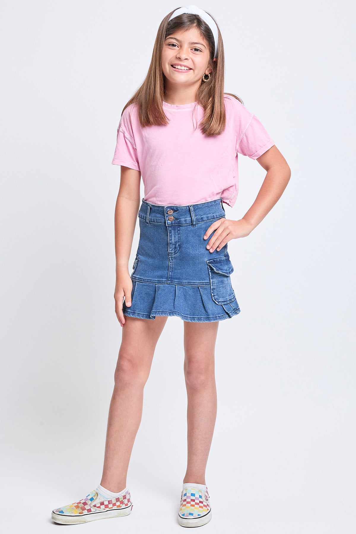 Girls Cargo Pleated Denim Mini Skirt, Pack of 12