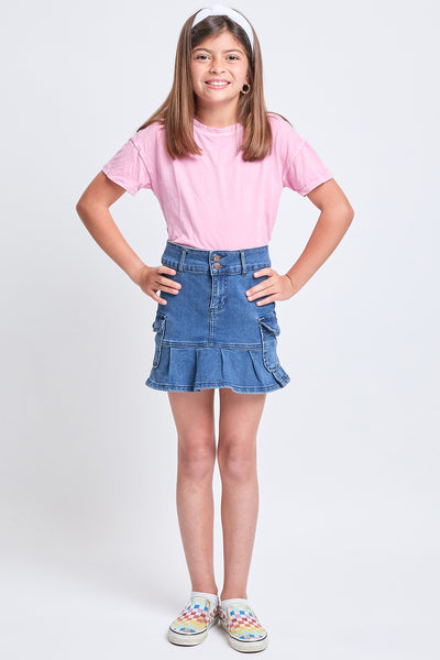 Girls Cargo Pleated Denim Mini Skirt, Pack of 12