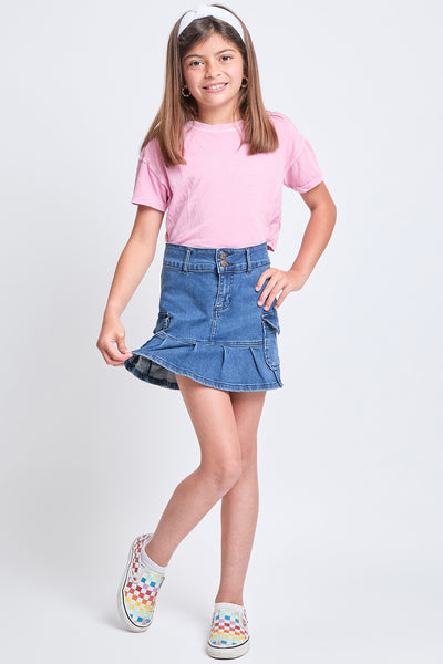 Girls Cargo Pleated Denim Mini Skirt, Pack of 12