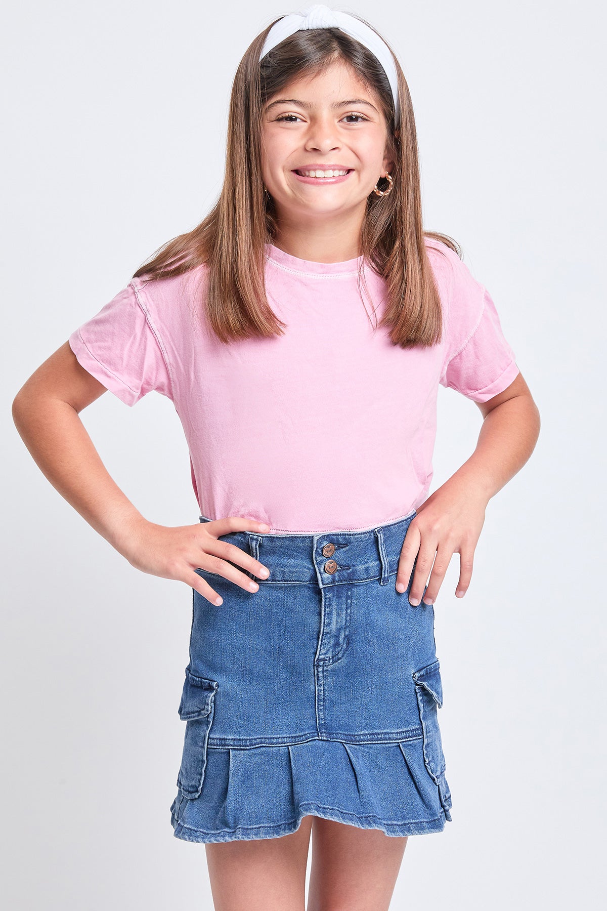 Girls Cargo Pleated Denim Mini Skirt, Pack of 12