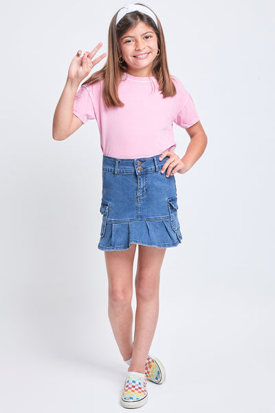 Girls Cargo Pleated Denim Mini Skirt, Pack of 12